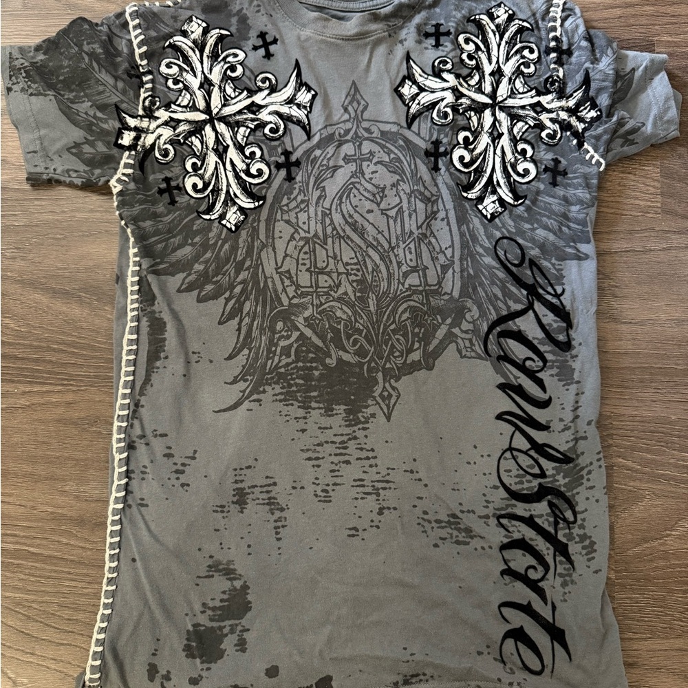 Affliction Gray Graphic Polo Shirt